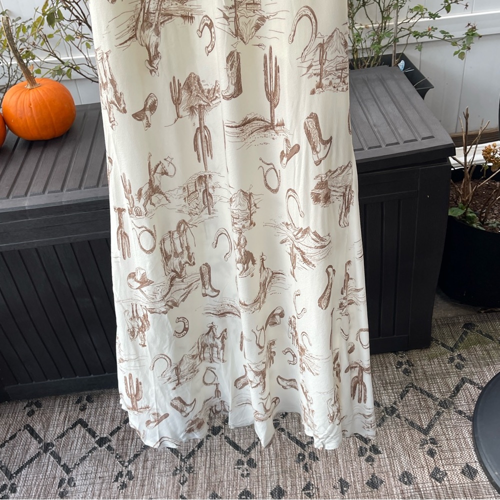 Cream Maxi Dress with Brown Western Print - Picture 14 of 16
